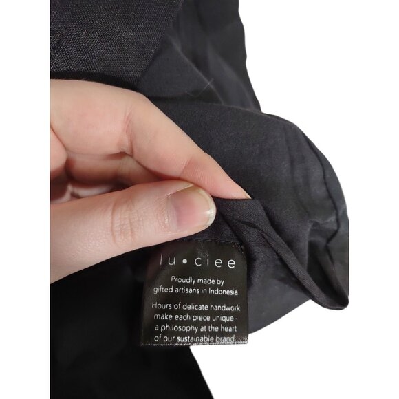 Lu-ciee Black Linen Pencil Dress Minimalist Eco Friendly Beachy Sustainable Sz L - Picture 9 of 9